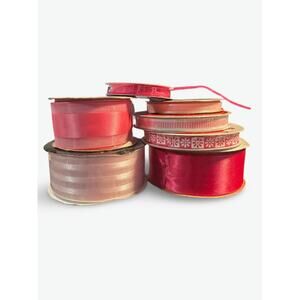 Lot of 7 Pink Ribbon Spools – Satin, Grosgrain, Printed